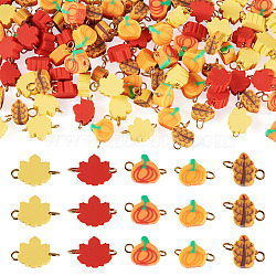 100Pcs Autumn Theme Handmade Polymer Clay Connector Charms, with 304 Stainless Steel Findings, Mixed Shapes, Golden, Mixed Color, 14.4mm, Hole: 2.5mm(PALLOY-TAC0251)