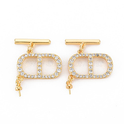 Brass Micro Pave Clear Cubic Zirconia Peg Bails Toggle Clasps, for Half Drilled Bead, Nickel Free, Oval & Bar, Real 18K Gold Plated, Oval: 13.5x19x2.5mm, Bar: 15x4x2mm, Hole: 1.5mm~1.8mm(KK-S354-291-NF)