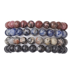 4Pcs Constellation 8mm Round Natural Larvikite & Blue Spot Jasper & Rhodonite & Picasso Jasper Beaded Stretch Bracelets for Women, Sagittarius, Inner Diameter: 2-1/4 inch(5.8cm)(BJEW-JB10639)