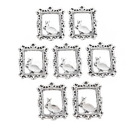 Tibetan Style Alloy Pendants, Cadmium Free & Lead Free, Rectangle with Rabbit, Antique Silver, 24x17.5x1.5mm, Hole: 1.5mm(PALLOY-T075-141AS-RS)
