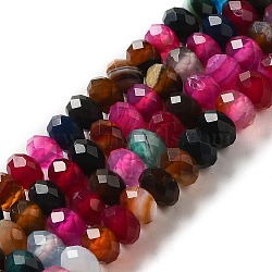 Natural Banded Agate/Striped Agate Beads Strands, Dyed & Heated, Faceted Rondelle, Mixed Color, 6x4mm, Hole: 1.2mm, about 102pcs/strand, 15.35''(39cm)(G-E605-A02-01I)