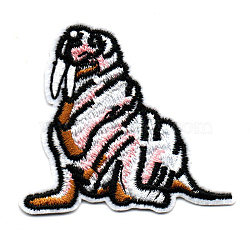 Computerized Embroidery Cloth Iron on/Sew on Patches, Costume Accessories, Appliques, Walrus, Misty Rose, 65x57mm(DIY-K012-02-S703)