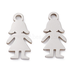 201 Stainless Steel Pendants, Laser Cut, Manual Polishing, Girl, Stainless Steel Color, 14x7.5x1mm, Hole: 1.6mm(STAS-D451-18P)