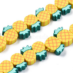 Handmade Polymer Clay Bead Strands, Pineapple Slice, Gold, 9~11.5x6.5~9~x4~4.5mm, Hole: 1.4mm, about 38pcs/strand, 11.02 inch~12.80 inch(28~32.5cm)(CLAY-R069-01P-01)