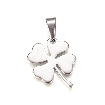 304 Stainless Steel Pendants, Clover, Stainless Steel Color, 25.5x20.5x1.5mm, Hole: 10x4mm