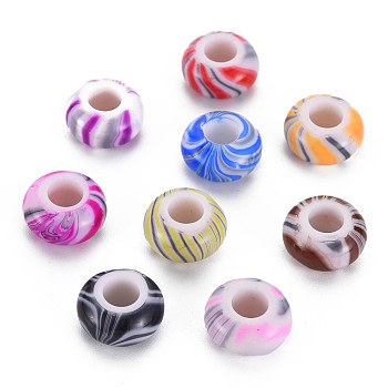Opaque Acrylic European Beads, Large Hole Beads, Rondelle, Mixed Color, 14x7.5mm, Hole: 6mm, about 500pcs/500g