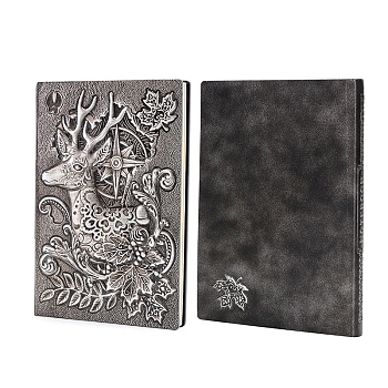 3D Embossed PU Leather Notebook, for School Office Supplies, A5 Christmas Reindeer Pattern European Style Journal, Antique Silver, 213x145mm