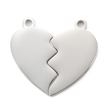 304 Stainless Steel Split Pendants, Double Heart , Stainless Steel Color, 24.5x25x1.4mm, Hole: 1.8mm