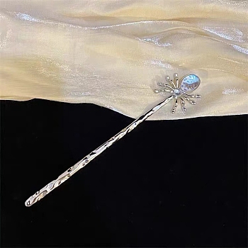 Alloy Hair Sticks, Hair Accessories for Woman Girls, with Moonstone Spider, Silver, 179x32mm