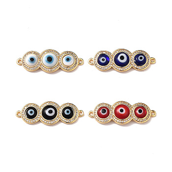 Handmade Lampwork Evil Eye Connector Charms, with Clear Cubic Zirconia, Real 18K Gold Plated Brass Findings, Mixed Color, 13x36x4.5mm, Hole: 1.4mm