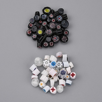 PandaHall Elite 44~70Pcs 2 Colors Millefoiri Glass Beads, Chip, Mixed Color, 6~10.5x5.5~8.5mm, about 22~35pcs/bag, 1bag/color