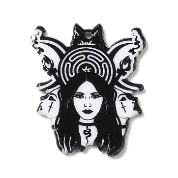 Halloween Acrylic Pendants, Witch, Others, 40x33x2mm, Hole: 1.8mm
