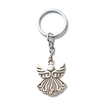 Tibetan Style Alloy Keychains, with Alloy Split Key Rings and Iron Open Jump Rings, Angel, Antique Silver, 9.5cm