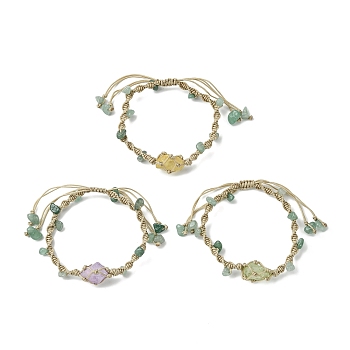Dyed Natural Quartz Crystal & Green Aventurine Chips Braided Bead Bracelet, Macrame Pouch Nylon Adjustable Bracelets for Women, Colorful, Inner Diameter: 2-1/4~3-3/8 inch(5.6~8.5cm)