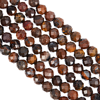 Olycraft 2 Strands Natural Tiger Eye Beads Strands, Faceted Round, 4mm, Hole: 0.2mm, about 96~102pcs/strand, 15.35''~15.55''(39~39.5cm)