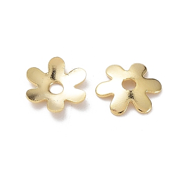 Brass Bead Caps, Cadmium Free & Lead Free, 6-Petal Flower, Real 24K Gold Plated, 6x5.5x1mm, Hole: 1.2mm