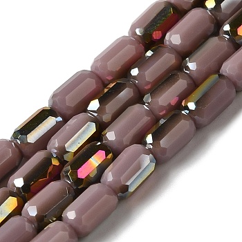 Electroplate Glass Beads Strands, Faceted, AB Color, Column, Saddle Brown, 3x5mm, Hole: 1mm, about 79pcs/strand, 16.5 inch(42cm)