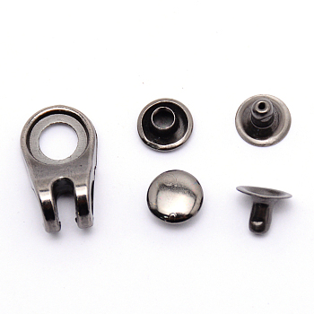 Alloy Boot Lace Hooks, for Climbing and Outdoor Shoes, with Rivets, Oval, Gunmetal, 19.5x11x8mm, Hole: 5.5mm, Button Cover: 8x4mm, Rivet: 8x4mm, Hole: 2mm