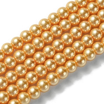 Eco-Friendly Dyed Glass Pearl Bead Strands, Round, Cotton Cord Threaded, Orange, 6mm, Hole: 1.2~1.5mm, about 70pcs/strand, 15.7 inch