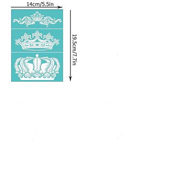 Olycraft 2Pcs Self-Adhesive Silk Screen Printing Stencil, for Painting on Wood, DIY Decoration T-Shirt Fabric, Turquoise, Crown Pattern, 19.5x14cm, 2pcs/set