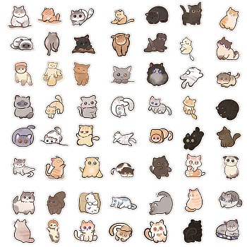 60Pcs Cartoon Cat PVC Stickers for DIY Decorating Luggage, Guitar, Notebook, Mixed Color, 40~80mm, 60pcs