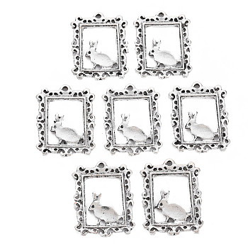 Tibetan Style Alloy Pendants, Cadmium Free & Lead Free, Rectangle with Rabbit, Antique Silver, 24x17.5x1.5mm, Hole: 1.5mm