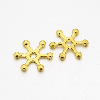 Tibetan Style Alloy Snowflake Beads, Cadmium Free & Nickel Free & Lead Free, Golden, 16x14x3mm, Hole: 2mm