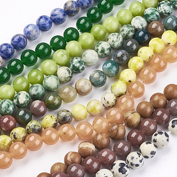 Round Gemstone Beads Mix, Assorted Colors, about 8mm in diameter, hole: 0.8mm, about 50pcs/strand, 16 inch