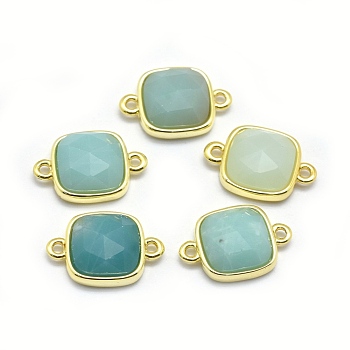 Natural Amazonite Links connectors, with Golden Tone Brass Findings, Square, Faceted, 16x11x5mm, Hole: 1.2mm