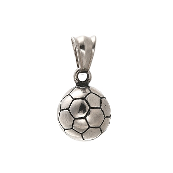 304 Stainless Steel Pendants, Football Charm, Antique Silver, 19x13.5mm, Hole: 8.5x4mm