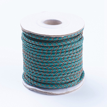 Round Braided Cowhide Cords, Cadet Blue, 3mm, about 10.93 yards(10m)/roll