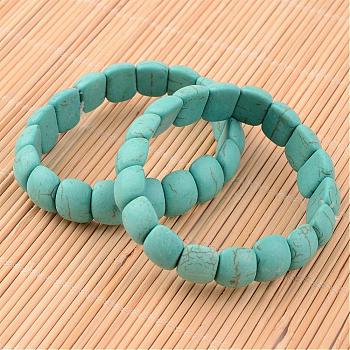Synthetical Turquoise Bracelet, Turquoise, Bracelets: about 55mm inner diameter, Bead: about 15mm wide, 12mm long