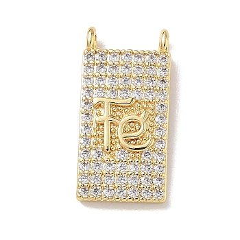 Religion Brass Micro Pave Clear Cubic Zirconia Pendants, Rectangle with Fé Faith Charms, Rack Plating, Long-Lasting Plated, Cadmium Free & Lead Free, Real 18K Gold Plated, 22x10.5x4mm, Hole: 1.5mm