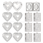 16Pcs 2 Styles 304 Stainless Steel Locket Pendants, Photo Frame Charms for Necklaces, Stainless Steel Color, Tray: 15~21x9.5~21mm, 26~29x19~29x5~7mm, Hole: 2mm, 8pcs/style(STAS-ME0003-38)