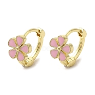 Flower Rack Plating Brass Hoop Earrings, with Pearl Pink Enamel, Golden, 12x13x7.5mm(EJEW-A031-23G)