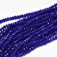 Faceted Rondelle Glass Beads Strands, Dark Blue, 3.5x2.5~3mm, Hole: 0.8mm, about 113~115pcs/strand, 32~33cm(GLAA-I033-3mm-01)