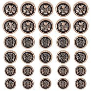 30Pcs 3 Style Alloy Enamel Shank Buttons, Flat Round with Crown Wheat Badge Pattern, Light Gold, 20x8mm, Hole: 2mm, 10pcs/style(BUTT-GF0001-23KCG-B)