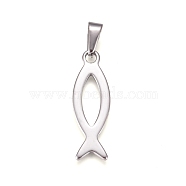 304 Stainless Steel Pendants, Ichthys/Jesus Fish, for Easter, Stainless Steel Color, 36.5x12x1.5mm, Hole: 9.5x4mm(STAS-I135-35P)