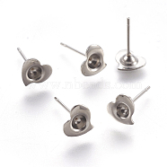 304 Stainless Steel Ear Stud Components, Heart, Stainless Steel Color, 13mm, Tray: 3mm, Pin: 0.7mm(X-STAS-G187-06P)