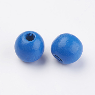 Natural Wood European Beads, Dyed, Round, Dodger Blue, 12x11mm, Hole: 4mm, about 960pcs/500g(WOOD-Q030-61A)