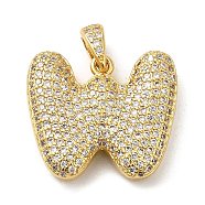 Brass Micro Pave Cubic Zirconia Pendants, Cadmium Free & Lead Free, Long-Lasting Plated, Real 18K Gold Plated, Letter W, 19x21.5x5mm, Hole: 4.5x3mm(KK-E061-03G-23)