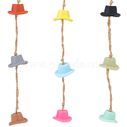 Cowboy Hat Silicone Pendant Decoration, Jute Cord Car Hanging Ornaments, Mixed Color, 275mm, 3pcs/set(HJEW-DR00021)