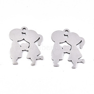 Valentine's Day 201 Stainless Steel Pendants, Laser Cut, Lovers, Stainless Steel Color, 19x15.5x0.9mm, Hole: 1.6mm(X-STAS-S081-063)