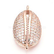 Brass Micro Pave Cubic Zirconia Links, Clear, Rugby Ball, Rose Gold, 22x12x5mm, Hole: 1.5mm(ZIRC-Q013-64RG)
