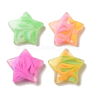 Gradient Color Transparent Resin Decoden Cabochons, with Glitter Powder, Star, 26x25x5mm(RESI-D008-06B)