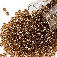TOHO Round Seed Beads, Japanese Seed Beads, (754) Gold Lined Pink, 8/0, 3mm, Hole: 1mm, about 1110pcs/50g(SEED-XTR08-0754)