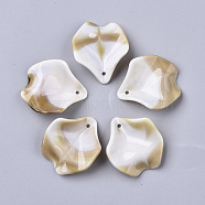 Acrylic Pendants, Imitation Gemstone Style, Leaf, Floral White, 28x24x8.5mm, Hole: 1.5mm, about 280pcs/500g.(OACR-N130-005)
