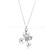 Anti-Tarnish 925 Sterling Silver Pendant Necklaces Simple Flower Necklace Elegant Clavicle Chain for Women, Platinum, 15.35 inch(39cm)(JN1084A)