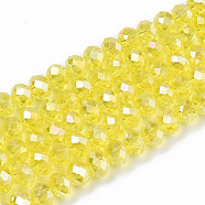 Electroplate Glass Beads Strands, AB Color Plated, Faceted, Rondelle, Champagne Yellow, 4x3mm, Hole: 0.4mm, about 123~127pcs/strand, 16.5~16.9 inch(42~43cm)(X-EGLA-A034-T4mm-B21)