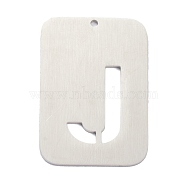 304 Stainless Steel Pendants, Rectangle with Alphabet, Hollow, Letter.J, 32x22x1mm, Hole: 1.5mm(STAS-K216-49J-P)